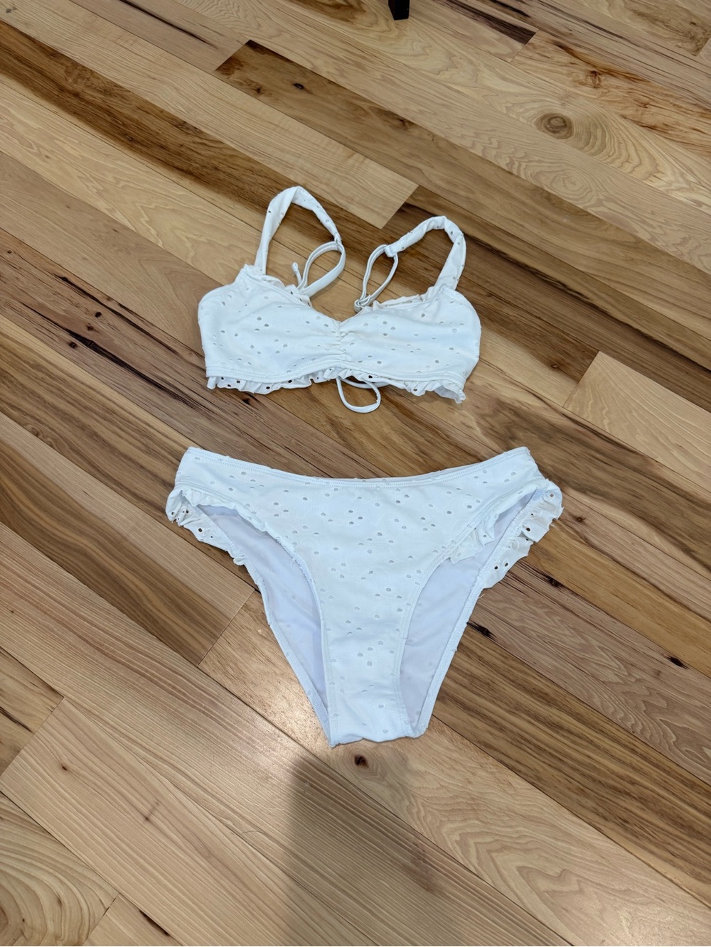 White Eyelet Ruffle Bikini Set – Size Small
